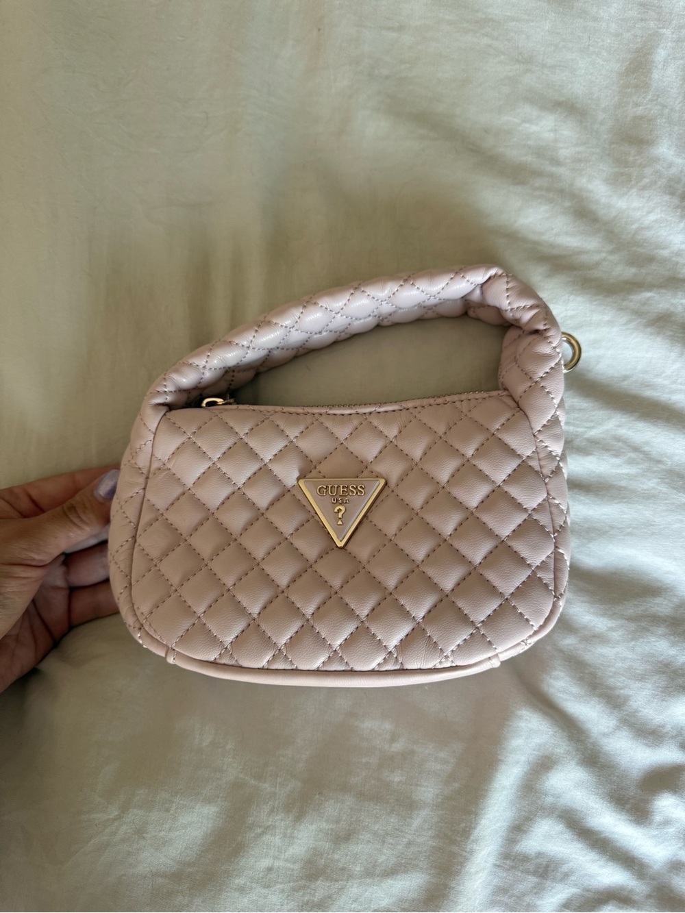 GUESS Quilted Blush Mini Shoulder Bag with Gold Logo